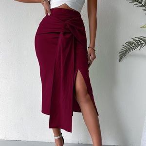 Classic Slit Work Office Midi Skirt